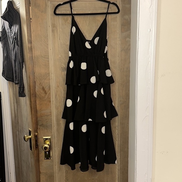 O.P.T. Cava Black and White Polka Dot Tiered Midi Dress - Picture 6 of 7